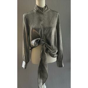 The Look Randolph Duke Vintage Long Sleeve High Collor Tie Front Blouse